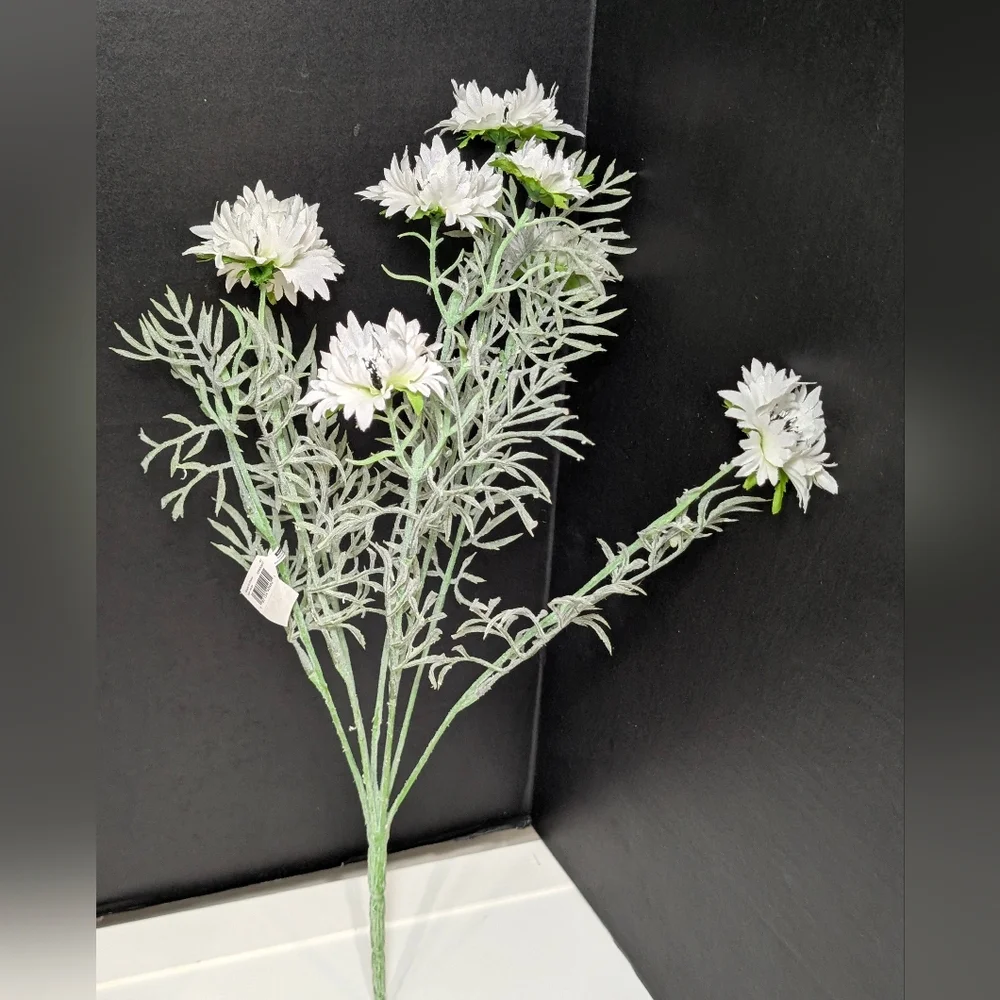 White Black Cornflower Bush Spray Faux Floral Design Artificial Flowers
